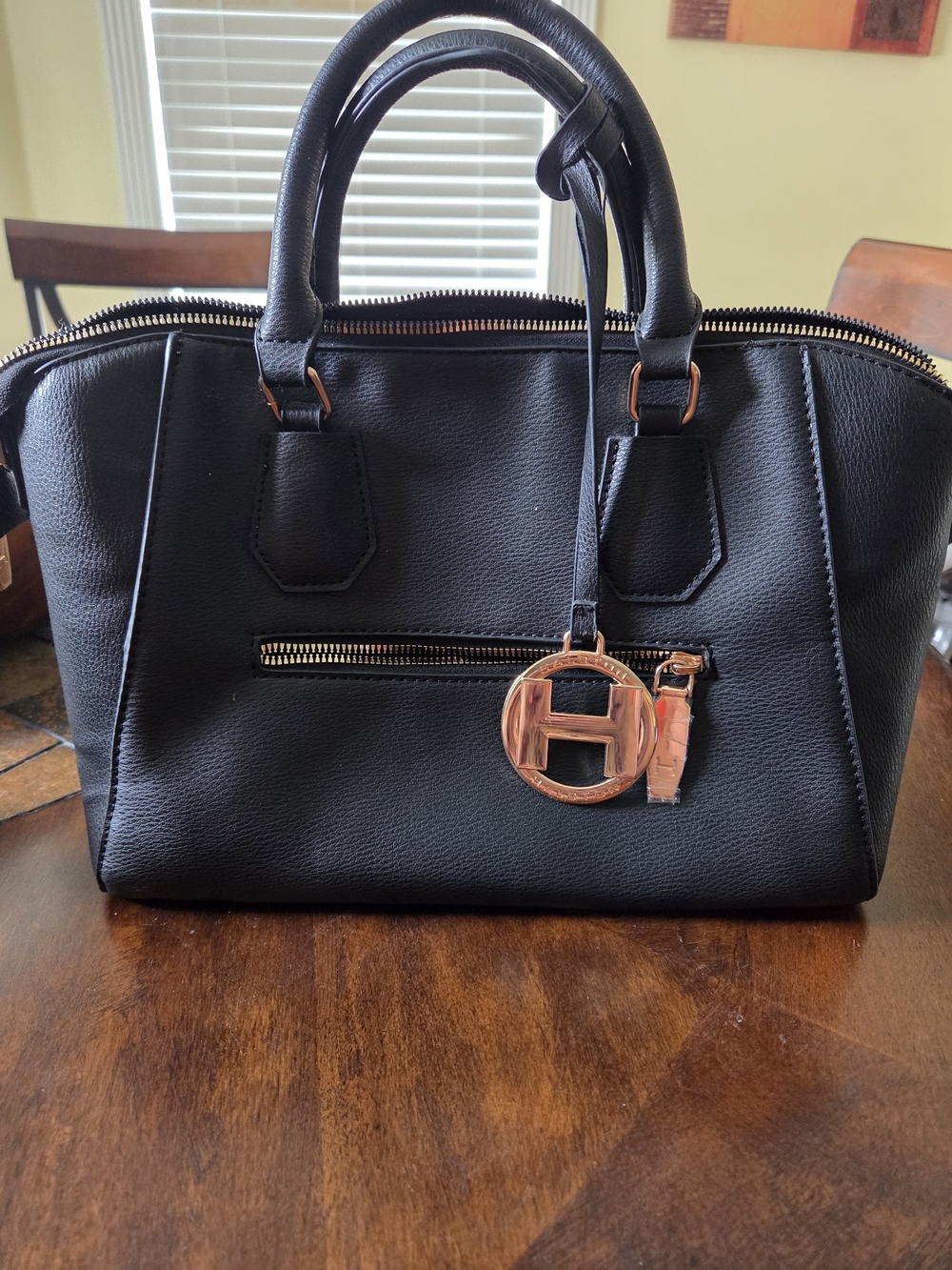H by Halston Black Satchel with Rose Gold Hardware